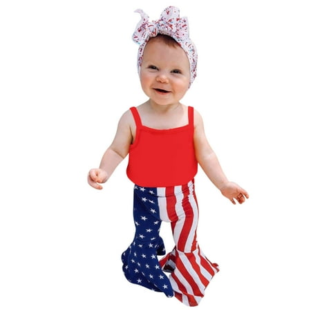 

Jdefeg Outfit Girl Romper Day Flag Baby 4Th-Of-July Strap Independence Bell-Bottoms Girl Set Girls Outfits&Set New Born Outfits Pics Cotton Red 80