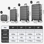 Hardside Luggage 11 Pcs Set, Hardshell Suitcases with Spinner Wheels & Lock, 14 Travel Case, 20 Carry-On Luggage, 24 Checked Luggage, 28 Checked Luggage, Black