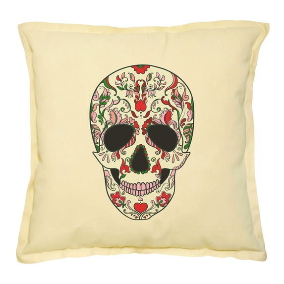 Holloween Sugar Skull Printed Khaki Decorative Pillows Case VPLC_02 Size 18x18
