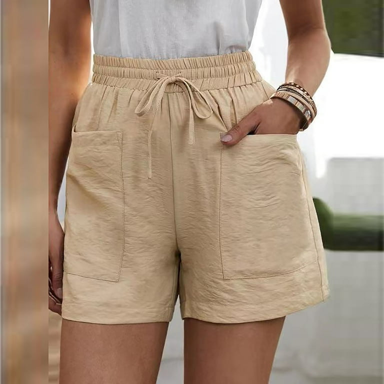 RYRJJ Womens Cotton Linen Comfy Shorts Casual Wide Leg Elastic