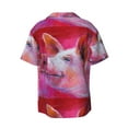 thumbnail image 2 of KLL Pink Pig Print Men's Shirt Short Sleeve Button Down Summer Cuba Beach Shirts- Medium, 2 of 7