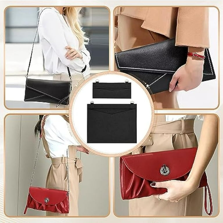 2 Styles Felt Organizer Insert for Purse Women Pouchette Wallet Conversion Kit Mini Envelope Bag Insert Liner with D ring Loop Rectangle Clutch