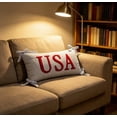 thumbnail image 5 of Homellea Patriotic USA Lumbar Throw Pillow, 24 x 14 Inch Blue White Striped Decorative Accent Cushion with Red Letter Design and Tie Corners for Couch, Sofa, Bed and Home Decor, 5 of 7