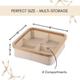 thumbnail image 3 of Square Foldable Storage Basket with Bamboo Frame and Ecru Fabric, 4-Compartment Organizer for Home and Office, Ideal for Bathroom Essentials, 12x12x4 inches, Set of 1, 3 of 6