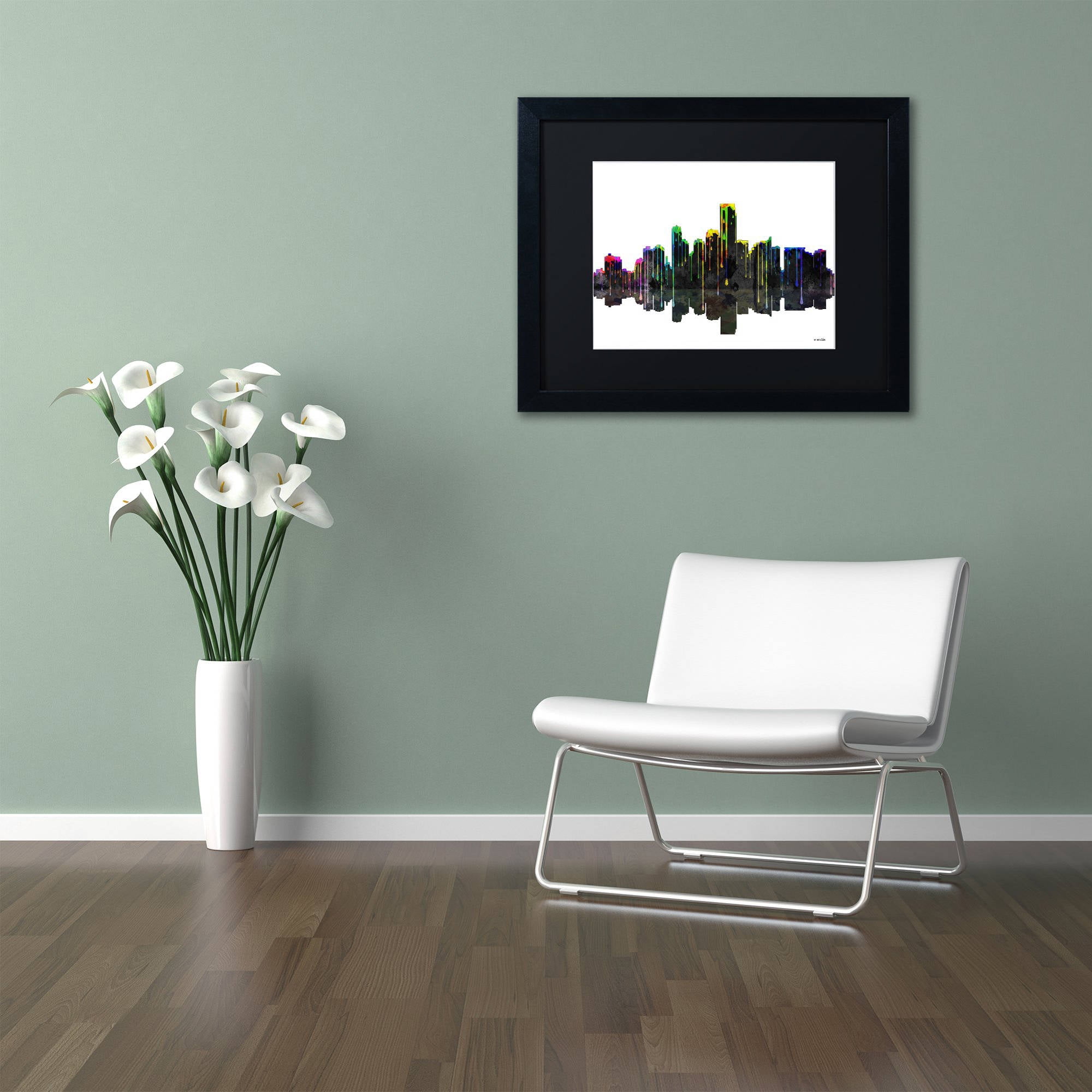 Trademark Fine Art "Jersey City New Jersey Skyline II" Canvas Art by Marlene Watson Black Mat, Black Frame