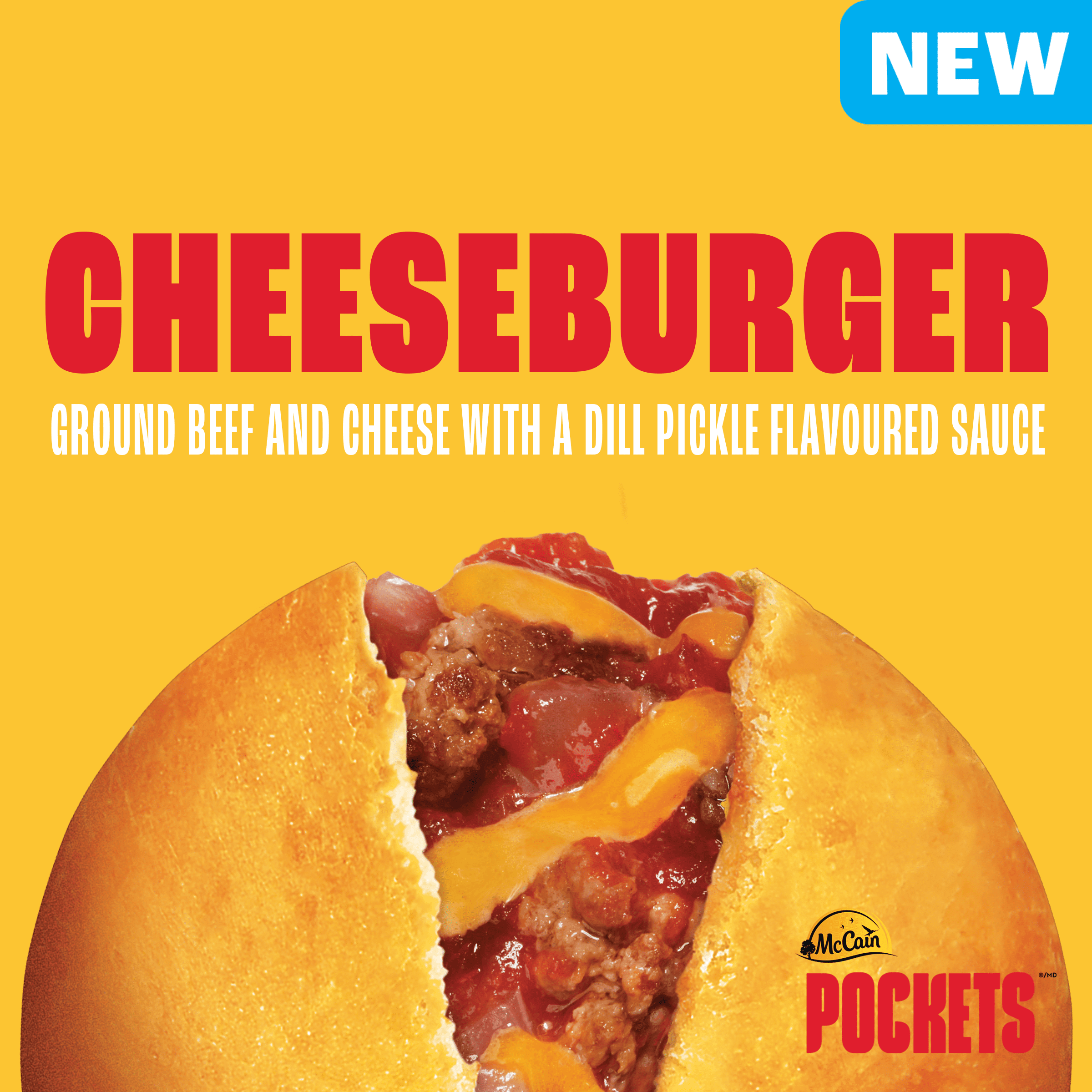 McCain Pockets® Cheeseburger, 6 pack, Made in Canada from Domestic and Imported Ingredients, 6 x 90g