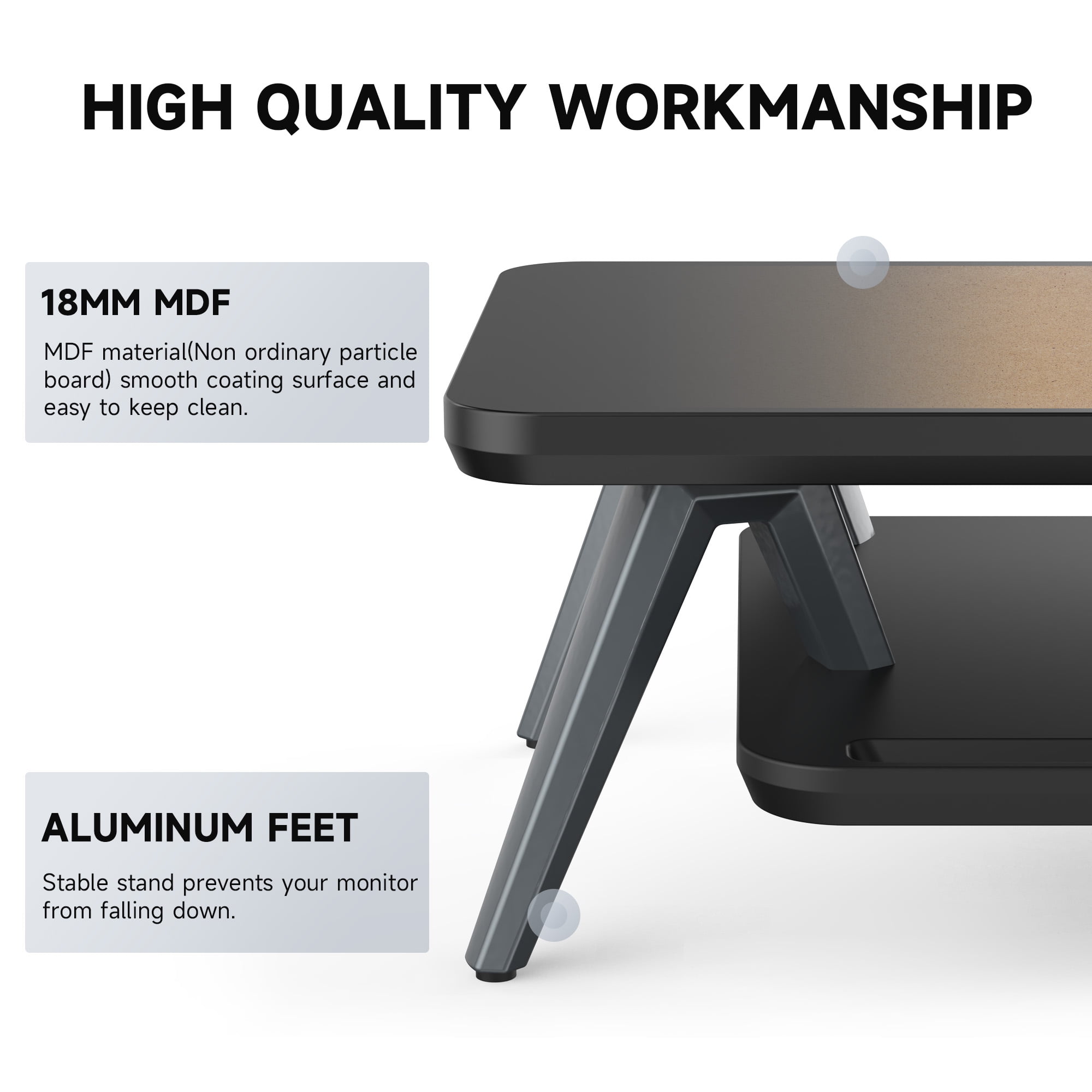 Dual Monitor Stand, 42.5 Inch Wood Desk Shelf with Storage Organizer and Cable Management for Office Desk Accessories