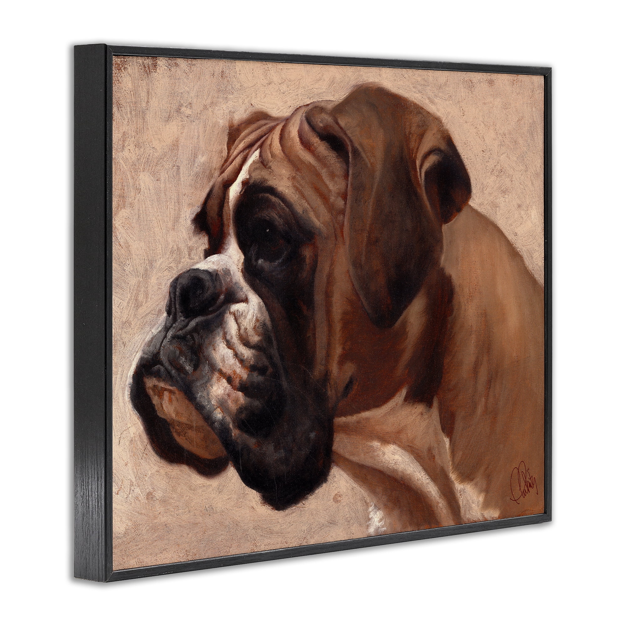 Stupell Industries Boxer Dog Neutral Portrait Animals & Insects Painting Black Framed Art Print Wall Art, 14 x 11