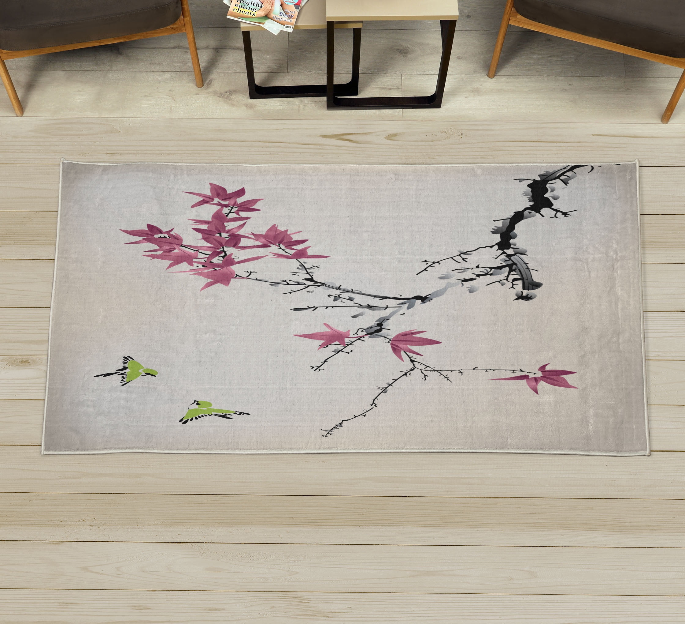Sakura Rug Japanese Decorative Rug, Cherry Blossom Sakura Tree Branches Romantic ...