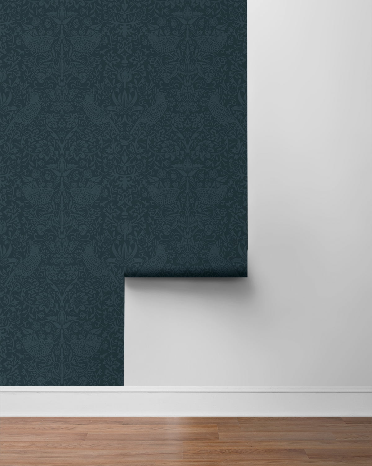 Seabrook Designs Slate Blue Tonal Bird Garden Prepasted Wallpaper - 20.9 in. W x 33 ft. L Roll