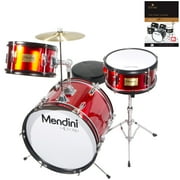 Mendini by Cecilio 16" 3-Piece Kids / Junior Drum Set with Adjustable Throne, Cymbal, Pedal, Drumsticks & Lesson Book, Metallic Red, MJDS-3-BR