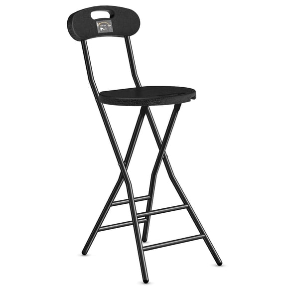 RTVR 24-inch Round Collapsible Folding Stool with 450lbs Capacity Set of 1, Black with Back, Plastic Lawn Chair for Indoor Outdoor