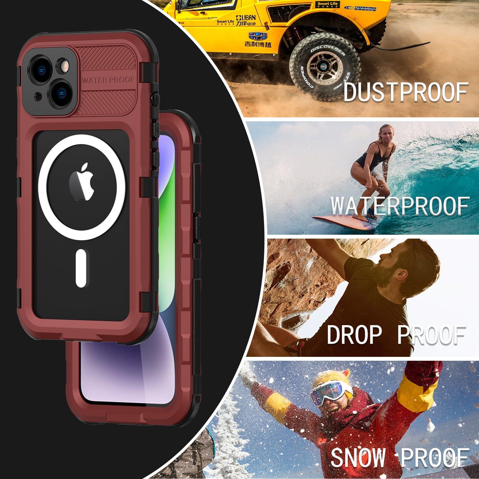 Compatible with Waterproof iPhone 15 case, Built-in Screen Protector, Full-Body Rugged Case Cover, Shockproof Dustproof Waterproof Case for iPhone 15 Magnetic Case with Magnets for MagSafe,Red
