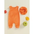 thumbnail image 5 of Nygoyerh Baby Girls Fall Halloween Romper Newborn 3M 6M 12M 18M Cute Playwear Pumpkin Print Sleeveless Jumpsuits with Hat 2PCS Outfit Infant Clothing, 5 of 8