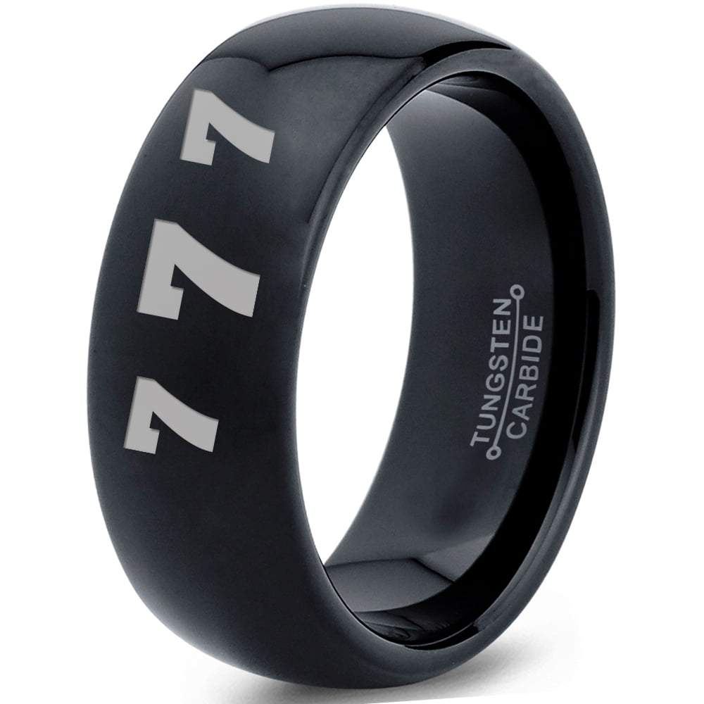 Tungsten Lucky Number Seven Band Ring 8mm Men Women Comfort Fit Black Dome  Brushed Polished - Walmart.com