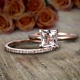 thumbnail image 2 of Perfect Bridal Set on Sale 1.75 Carat 6mm Princess Cut Morganite and Diamond Moissanite Bridal Set with 18k Gold Plating, 2 of 3