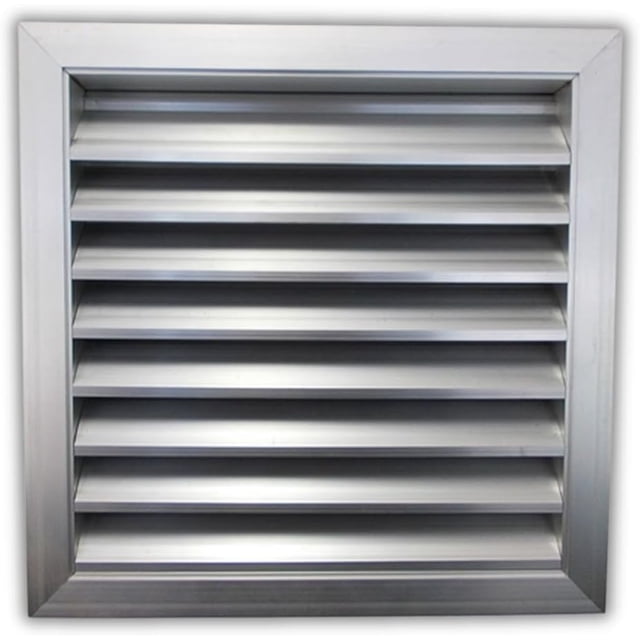 Byson 16" x 16" Aluminum Gable Vent featuring anodized aluminum construction with louvered design and galvanized steel mesh. This weatherproof air vent grille is designed for HVAC systems, attics, sheds, and containers, offering rust resistance and protection against rain, snow, and wind. The vent has deep, angled louvers and a durable 3.0mm aluminum frame for long-lasting performance. Suitable for installation on wood, metal, or brick surfaces.
