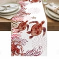 thumbnail image 2 of Summer Sea Turtle Table Runner, Nautical Watercolor Red Ocean Coral Starfish Seaweed Cotton Linen Kitchen Table Decoration Washable Dining Tabletop Runners for Home Party Decor 16x72 Inches, 2 of 9