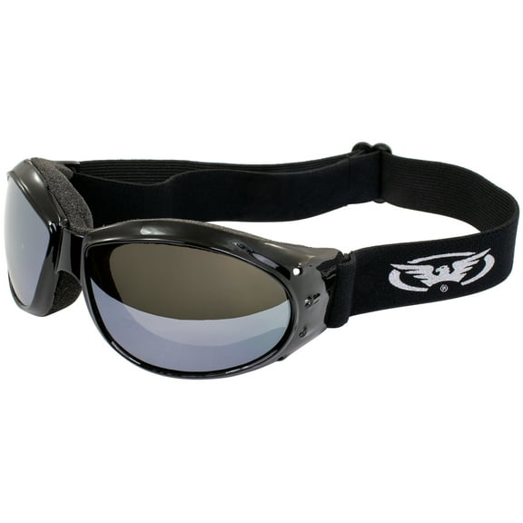 Global Vision Red Baron Motorcycle Biker Aviator Dirt Bike Goggles Black Padded Frame w/ Mirrored Lens (Flash Mirror) (Flash Mirror)