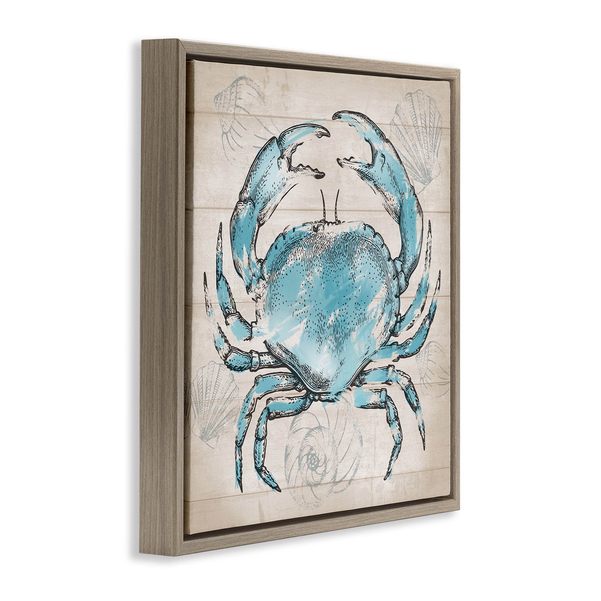 Stupell Industries Vintage Drawn Crab Animals Painting Brown Floater Framed Canvas Art Print Wall Art, 18 x 18