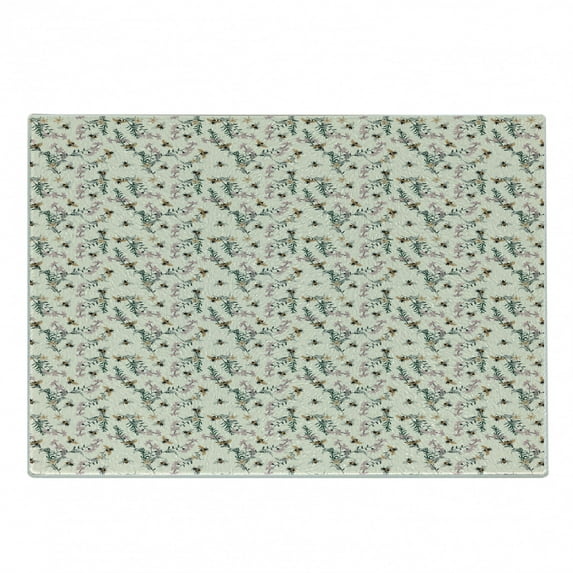 Floral Cutting Board, Vintage Craftwork Look Honey Bee Flowers Petals Print, Decorative Tempered Glass Cutting and Serving Board, in 3 Sizes, by Ambesonne