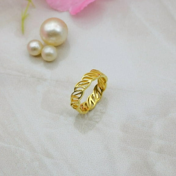Full eternity vine wedding band Filigree gold plated silver ring wedding band hollow-out ring Inspired leaf ring Floral stackable matching ring
