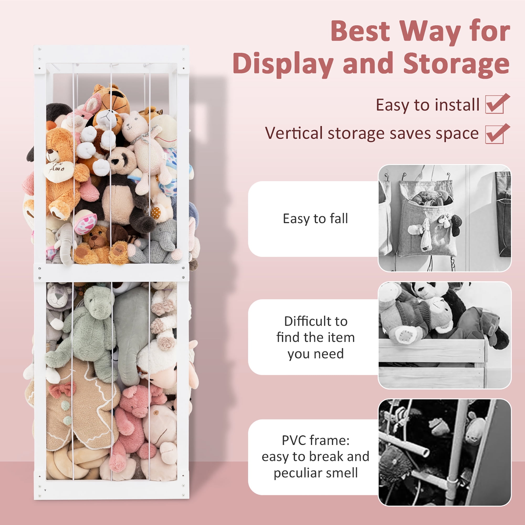 Gymax 300L Large Stuffed Animal Storage Space-saving Toy Storage Organizer w/Open Top White