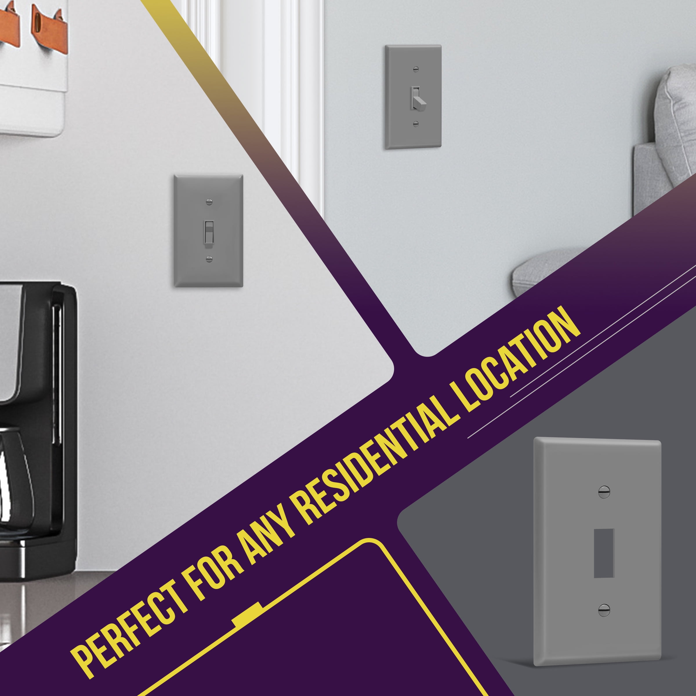 ENERLITES Toggle Light Switch Wall Plate Cover, Size 1-Gang, Unbreakable Polycarbonate Thermoplastic, 8811-GY-10PCS, Gray, 10 Pack