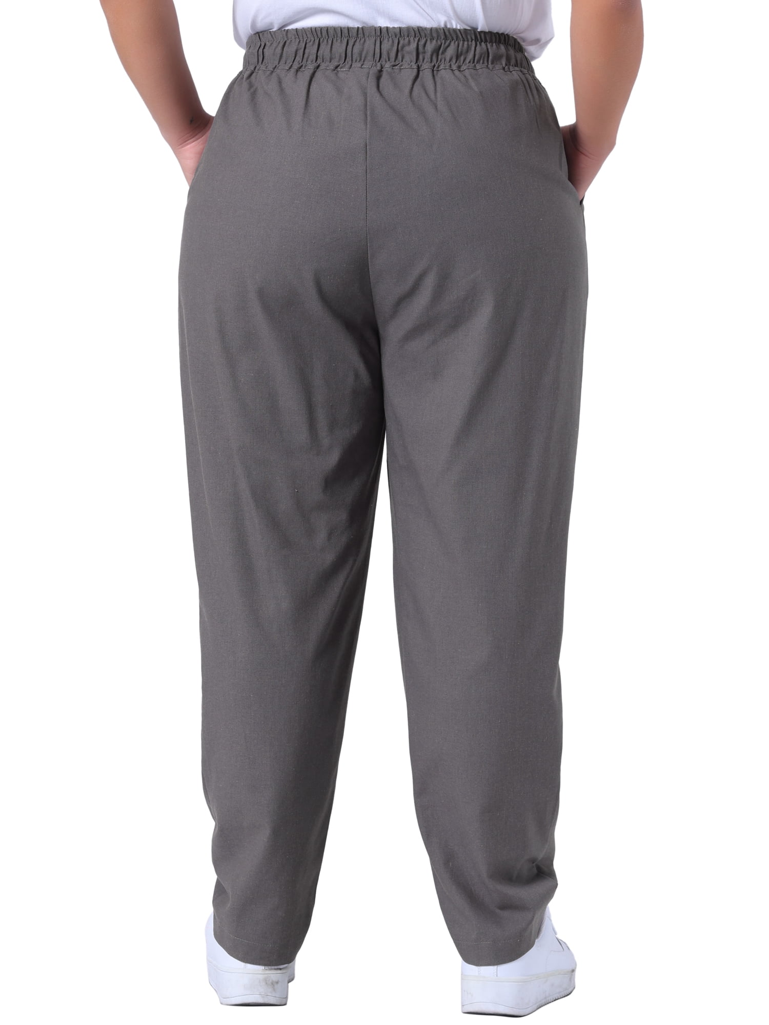 DARING DIVA Women's Plus Straight Leg Elastic Loose Pockets Trousers Grey 4X