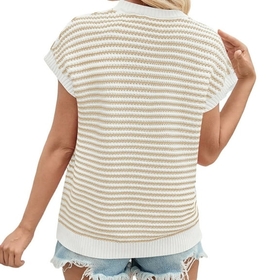 ZSQDM Women's Pullover Sweater Light Hoodies for Women Womens Short Sleeve Sweater Round Neck Striped Pullover Cap Sleeve Knit Sweater Vest Tops Cotton Women Silk Shirts(L)