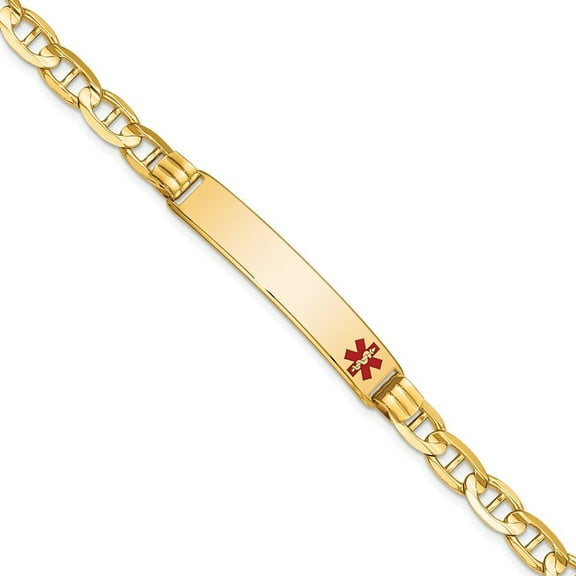 Auriga Fine Jewelry 14K Yellow Gold Red Enamel Anchor Link Id Bracelet 7 inch for Women(L- 7inch, W- 7.8mm)