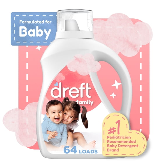 Dreft Liquid Laundry Detergent for Family, Tackles 100% of Common Stains, Unscented, 84 fl oz, 64 Loads