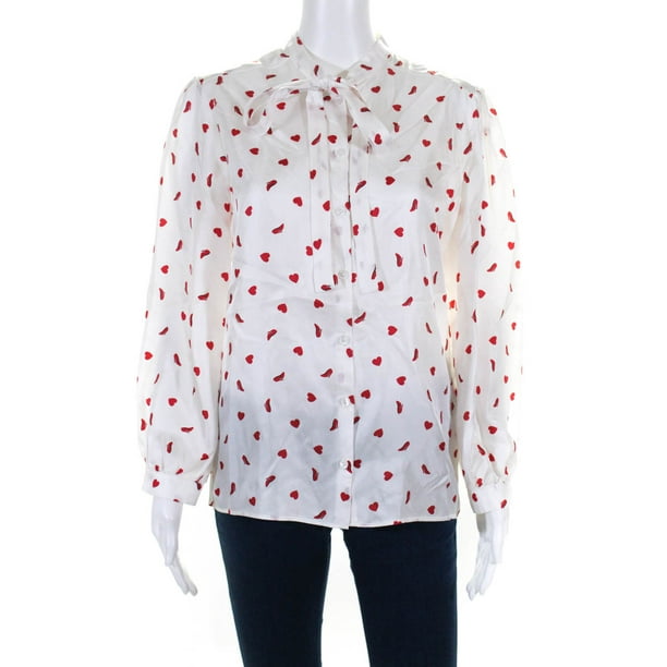 Vivetta Womens Button Down Blouse White Red Hearts And Heels Size 40