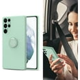 thumbnail image 2 of Case for Samsung Galaxy S22 Ultra 5G, Slim Liquid Silicone Phone Case with 360 Rotatable Ring Holder Kickstand wtih Magnetic Car Mount Gel Rubber Shockproof TPU Bumper Case Cover - Cyan Blue#, 2 of 17