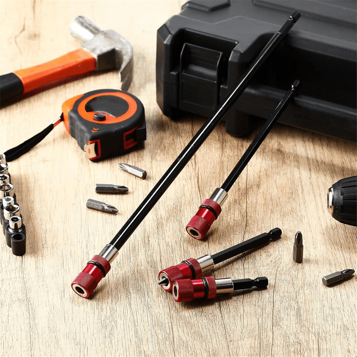 8Pcs Drill Bit Extension Set Magnetic Holder Extender 1/4 Inch Hex with 8 Bits