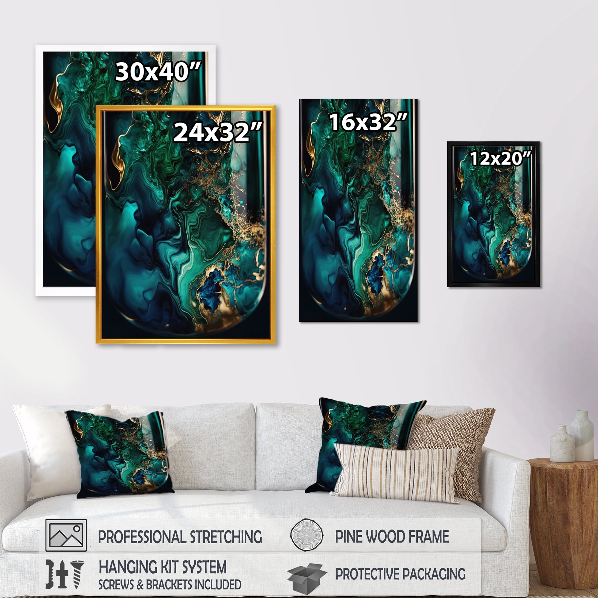Designart Abstract Geode Marble Green And Blue II Canvas Wall Art