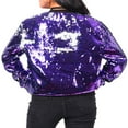 thumbnail image 4 of UJNDER Sequined Baseball Jacket for Women Shiny Sparkly Coat Stylish Fashion Outerwear Long Sleeve Purple L, 4 of 5