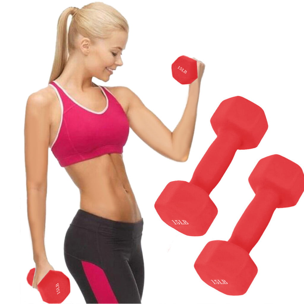 A Pair Dumbbell Barbell Neoprene Coated Weight 8/10/12/15LBS Dumbbell Fitness US 