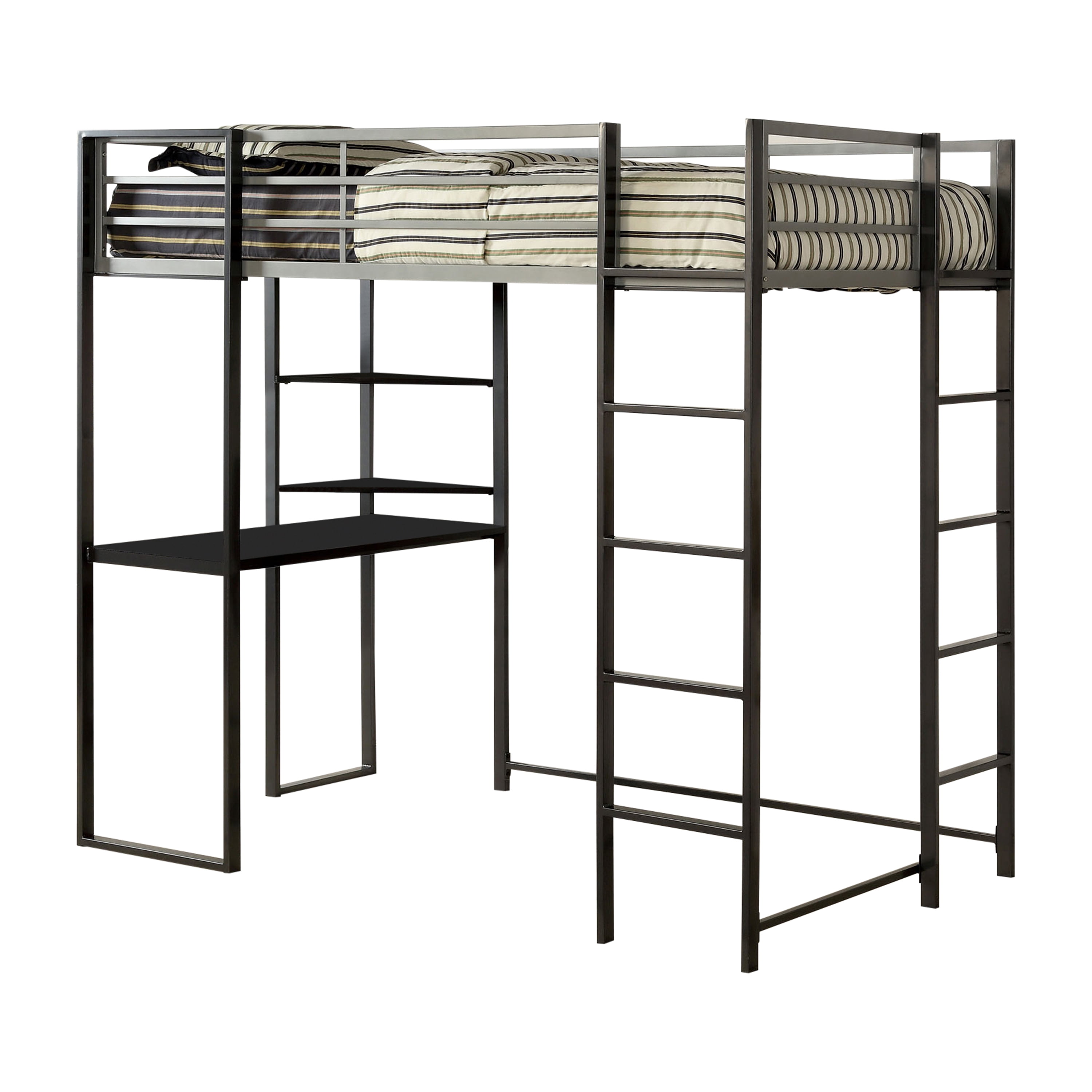 Furniture of America Mort Metal Silver and Gun Metal Full Loft Kids Bed with Workstation