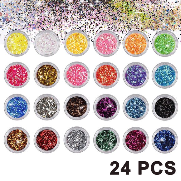 24 Color Pigment Nail Powder, Colorful Iridescent Glitter Ultrafine Luminous Pearlescent High-Gloss Halo Powder, Nails Pigments Dust 3D DIY Nail Art Decoration