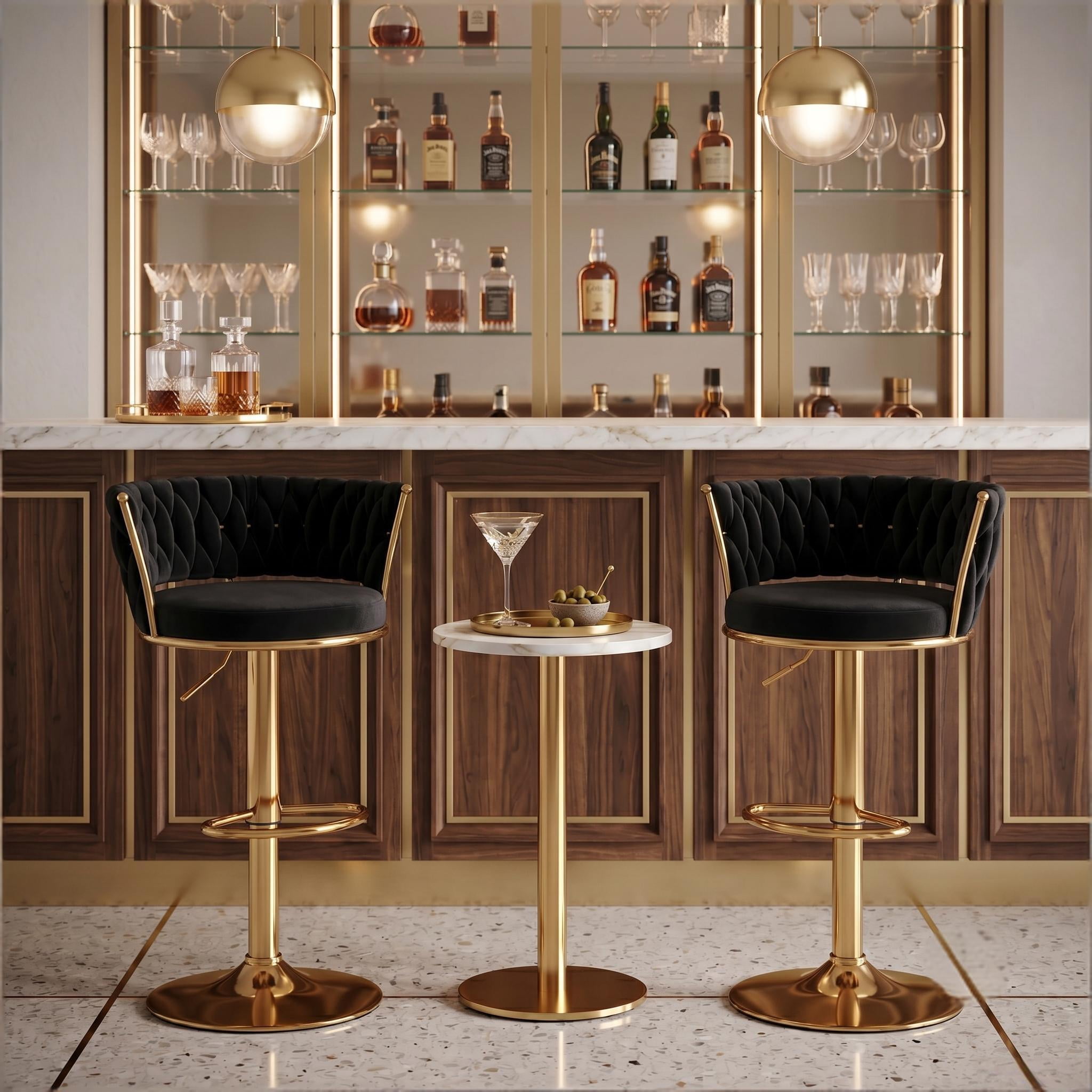 Howcool Velvet Swivel Bar Stools Set of 2 with Back and Arms, Adjustable Counter Height Kitchen Island Chairs with Gold Metal Legs & Base for Home Bar Dining Room