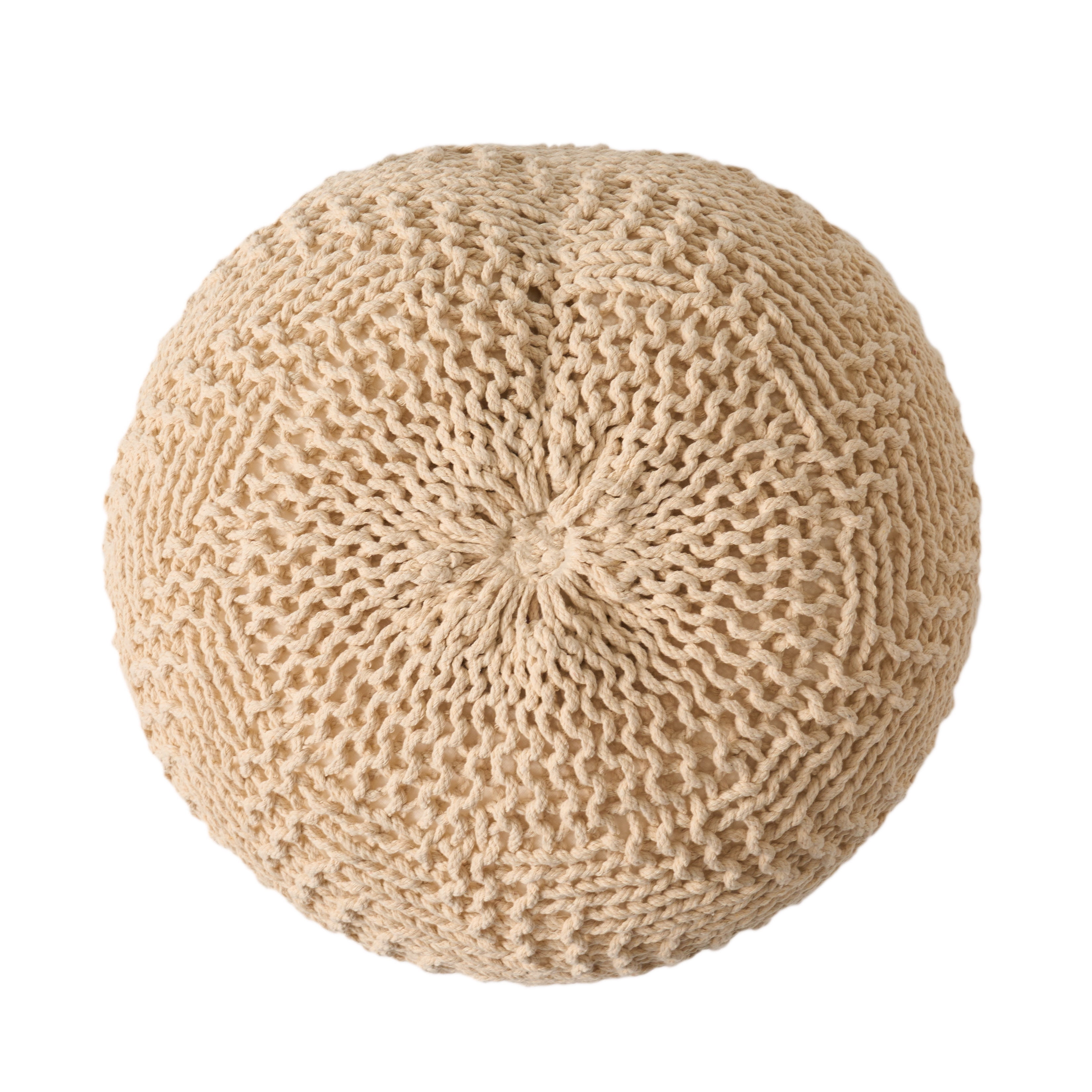 Noble House Knitted Cotton Pouf, Beige