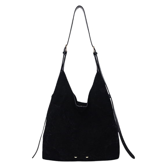 HUISZJ Retro Suede Shoulder Bag, PU Leather Slouchy Handbag, Large Capacity Tote Bag for Women Travel Work (Black)