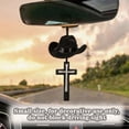 thumbnail image 3 of DANING Rearview Mirror Pendant Black Wooden Crucifix and Metal Cross with Black Cowboy Hat Universal Fit 1-Pack, 3 of 8