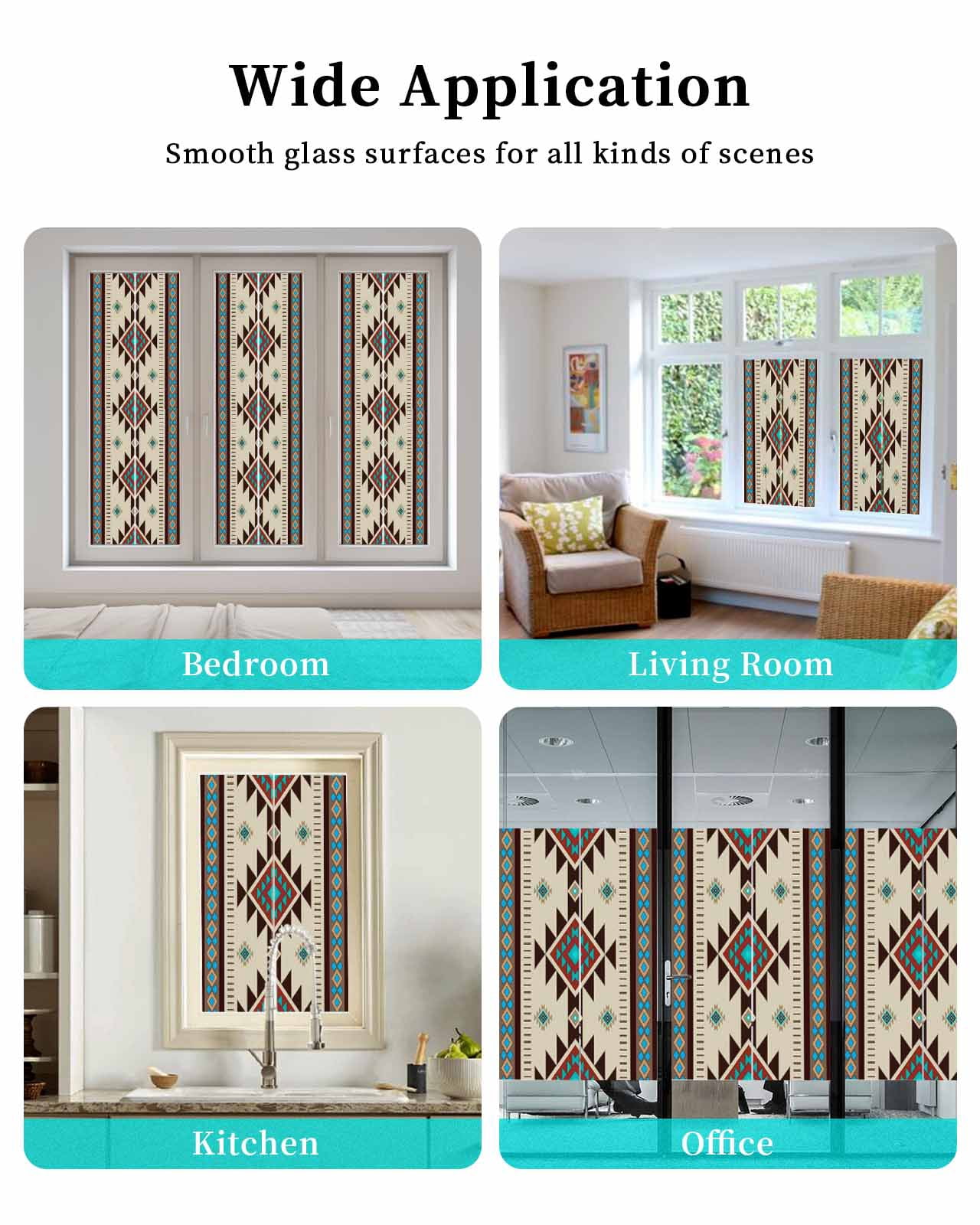 Window Privacy Film Brown Blue Stained Glass Window Film Decorative Sun Block Window Cover Green Southwest Ethnic Native American Boho Window Clings Static Adhesive Sticker for Bathroom 23.6"x59"