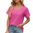 thumbnail image 3 of LOVZFMLL Women's Tops V Neck Eyelet T-Shirts Folded Short Sleeve Loose Fit Blouses Dressy Casual Summer Basic Shirts Hot Pink M, 3 of 4
