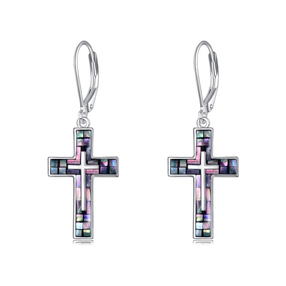 YAFEINI Cross Earrings Sterling Silver Abalone Shell Cross Earrings Dangle Drop Earrings Jewelry Gifts for Women