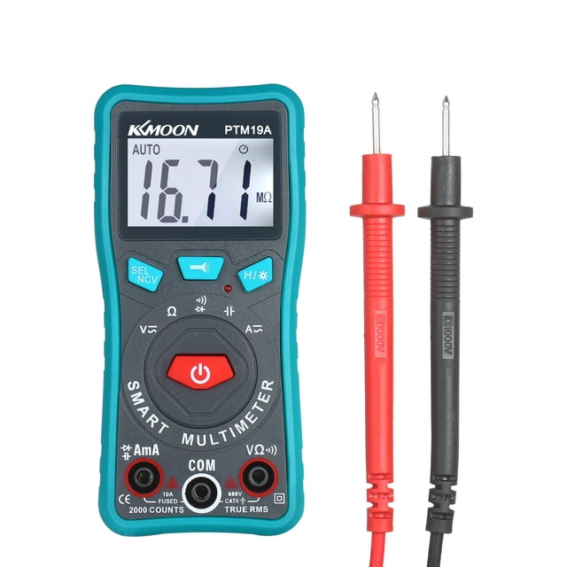 KKmoon PTM19A Portable Handheld True RMS Digital Multimeter with LCD Display, AC/DC Voltage, Resistance, and Current Testing, Backlight and Flashlight Features, Buzzer Alert (Batteries Not Included)