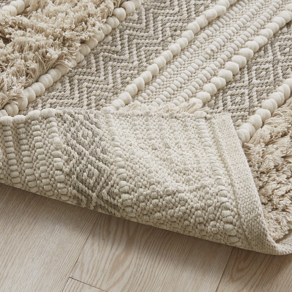 MAYEERTY 20"x32" Bathroom Rug Woven Texture Stripe Non-Slip Bath Mat, Beige