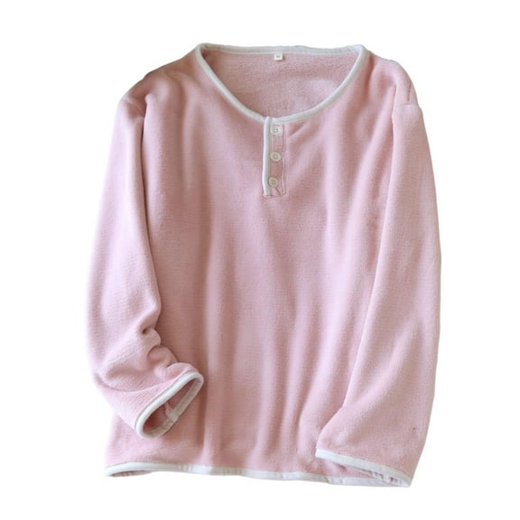 Bovxnpu Women's Pajama Tops Sleep Shirt, Women's Plus Size Winter Thickened Solid Color Button Down Long Sleeve Fleece Lined Homewear Sleep Top Sleepwear Loungewear